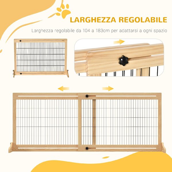 AllMyPets Cancelletto per Cani Estensibile in Legno e Acciaio da Interno 104-183x36x69 cm colore Legno - DHD0639