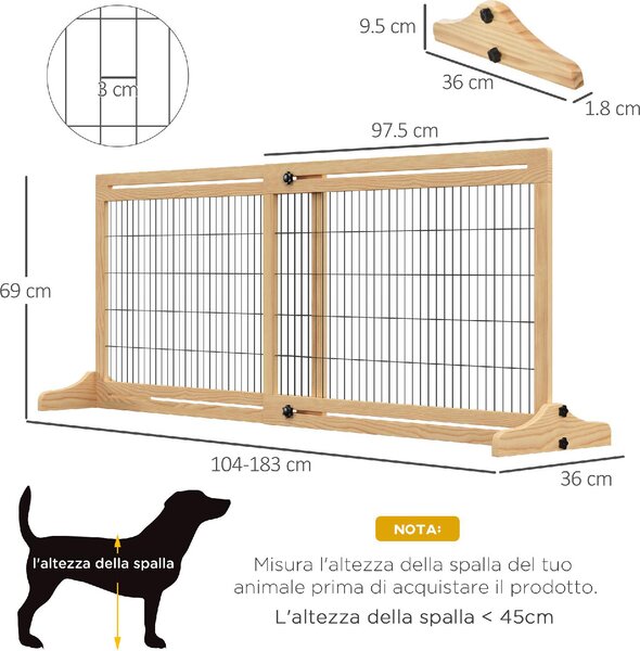 AllMyPets Cancelletto per Cani Estensibile in Legno e Acciaio da Interno 104-183x36x69 cm colore Legno - DHD0639
