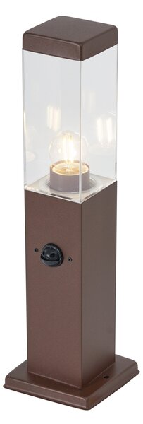 Lampada da esterno marrone ruggine con vetro trasparente 45 cm IP44 con presa e sensore di movimento - Malios