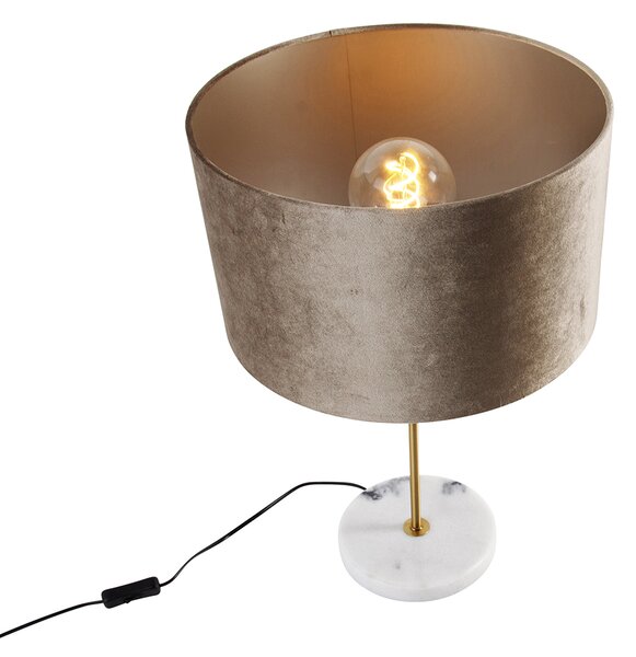 Lampada da tavolo ottone con paralume in velluto tortora 35 cm - Kaso