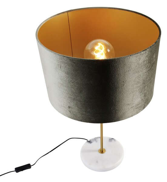 Lampada da tavolo ottone con paralume in velluto verde 35cm - Kaso