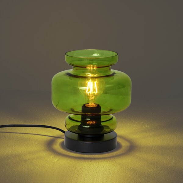 Lampada da tavolo retrò nera con vetro verde - Denise