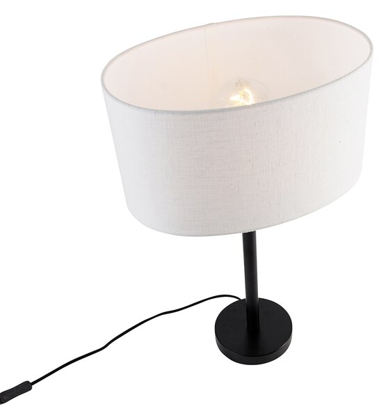 Lampada da tavolo nera con paralume ovale in lino bianco 35 cm - Simplo