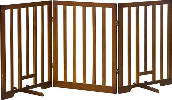 AllMyPets Cancelletto per Cani Pieghevole a 3 Pannelli con Piedini Antiscivolo per Corridoi Scale e Stanze in Legno di Pino 181x35x76 cm Marrone Sc