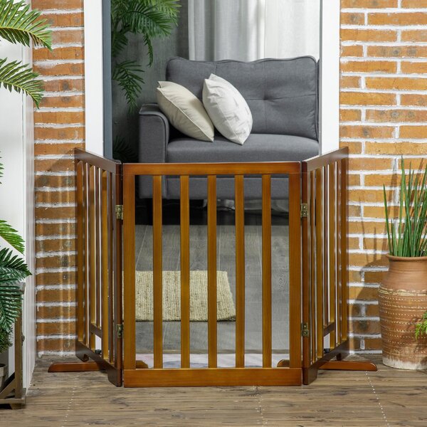 AllMyPets Cancelletto per Cani Pieghevole a 3 Pannelli con Piedini Antiscivolo per Corridoi Scale e Stanze in Legno di Pino 181x35x76 cm Marrone Sc