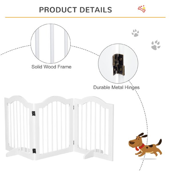 AllMyPets Cancelletto per Cani Pieghevole a 3 Sezioni in Legno 154.5x29.5x61cm Bianco