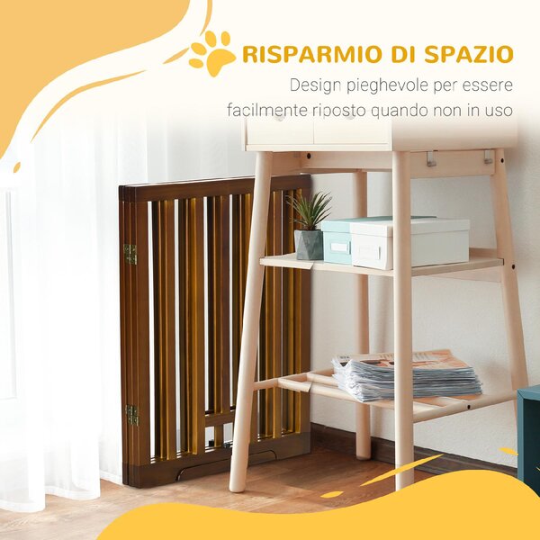 AllMyPets Cancelletto per Cani Pieghevole a 3 Pannelli con Piedini Antiscivolo per Corridoi Scale e Stanze in Legno di Pino 181x35x76 cm Marrone Sc