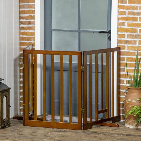 AllMyPets Cancelletto per Cani Pieghevole a 3 Pannelli con Piedini Antiscivolo per Corridoi Scale e Stanze in Legno di Pino 181x35x76 cm Marrone Sc