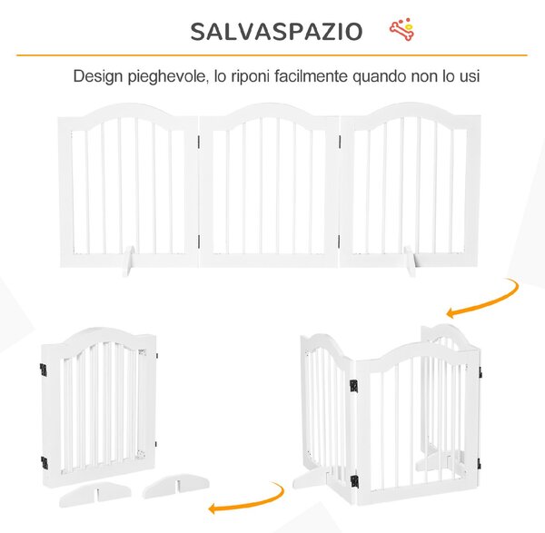 AllMyPets Cancelletto per Cani Pieghevole a 3 Sezioni in Legno 154.5x29.5x61cm Bianco