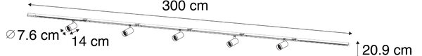 Sistema di illuminazione a binario moderno con 5 faretti bianchi monofase GU10 70mm - Iconic Jeana Luxe