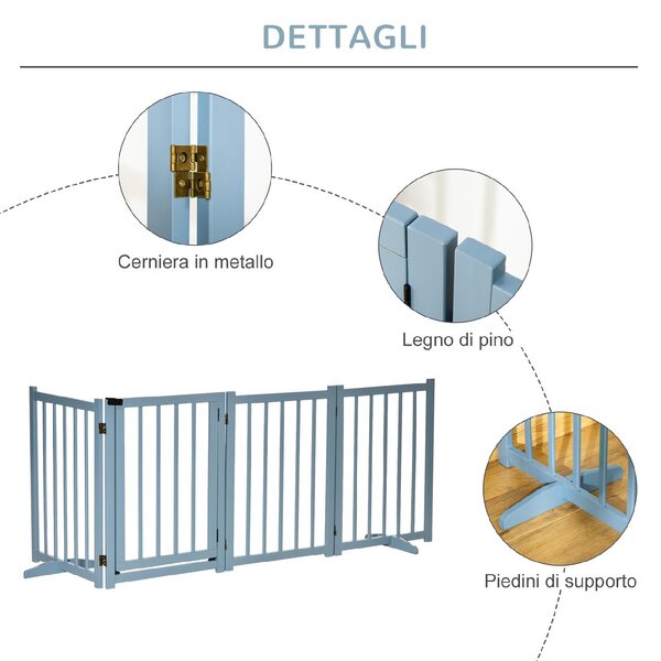AllMyPets Cancelletto per Cani Pieghevole Taglia Piccola/Media con 4 Pannelli in Legno e Porta, 237.5x36x80 cm colore Grigio - L3757GY
