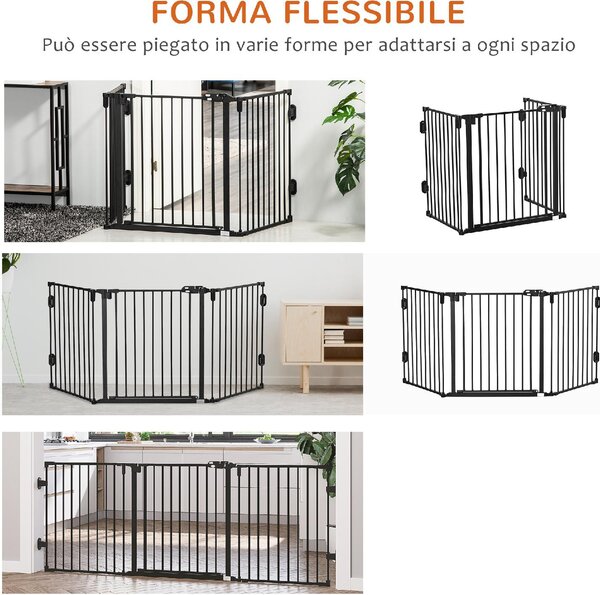 AllMyPets Cancelletto per Cani Pieghevole in Acciaio Barriera per Cani con Chiusura Automatica e Sistema di Blocco Nero