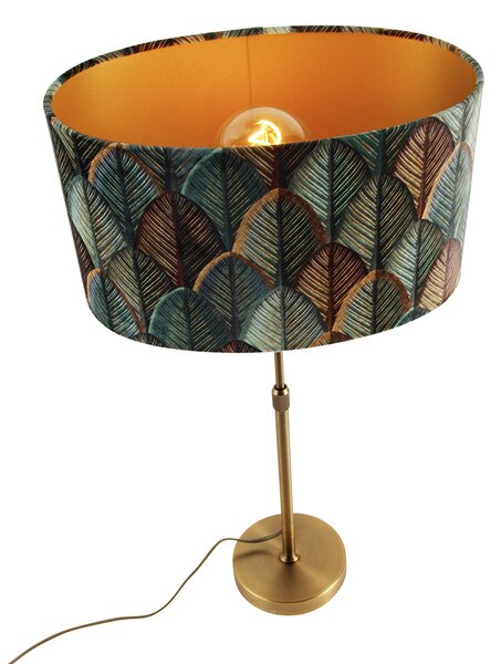 Lampada da tavolo bronzo con paralume ovale in velluto motivo a foglie 35cm - Parte
