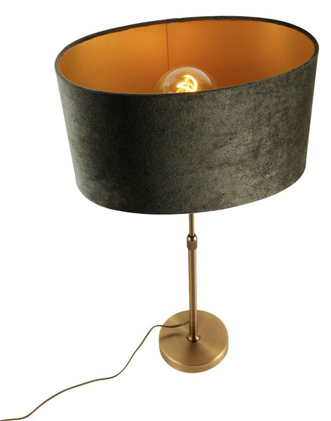 Lampada da tavolo bronzo con paralume ovale in velluto verde 35cm - Parte