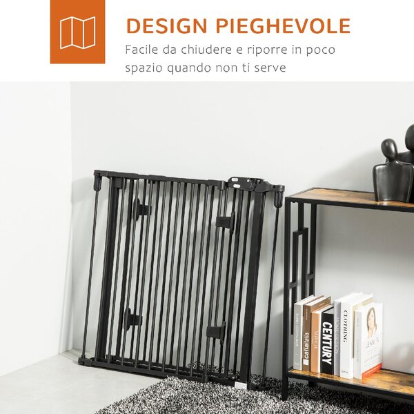 AllMyPets Cancelletto per Cani Pieghevole in Acciaio Barriera per Cani con Chiusura Automatica e Sistema di Blocco Nero