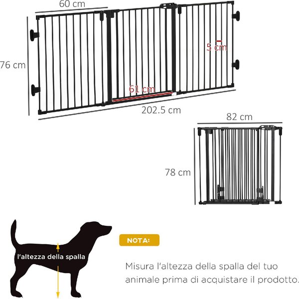 AllMyPets Cancelletto per Cani Pieghevole in Acciaio Barriera per Cani con Chiusura Automatica e Sistema di Blocco Nero