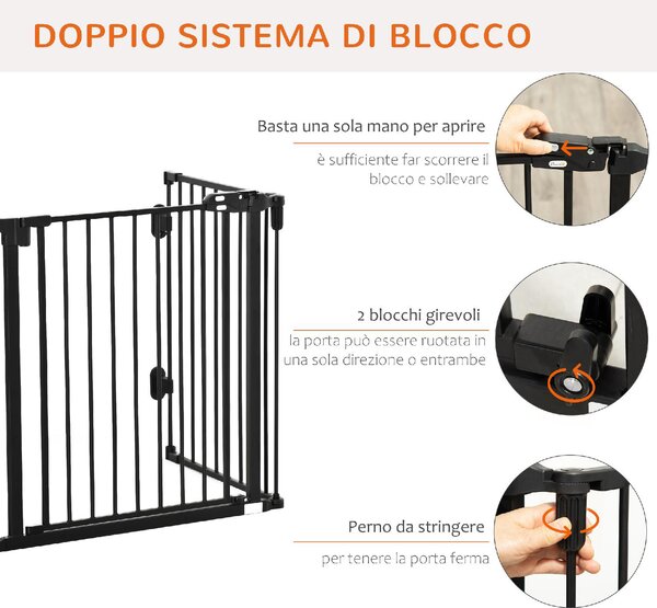 AllMyPets Cancelletto per Cani Pieghevole in Acciaio Barriera per Cani con Chiusura Automatica e Sistema di Blocco Nero