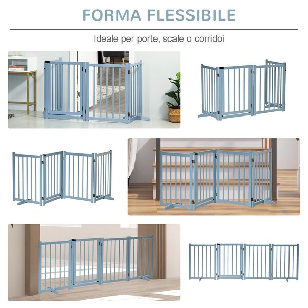 AllMyPets Cancelletto per Cani Pieghevole Taglia Piccola/Media con 4 Pannelli in Legno e Porta, 237.5x36x80 cm colore Grigio - L3757GY