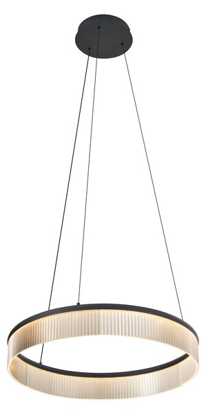Lampada a sospensione moderna nera 59cm incl. LED dimmerabile a 3 livelli - Anello Chandelier