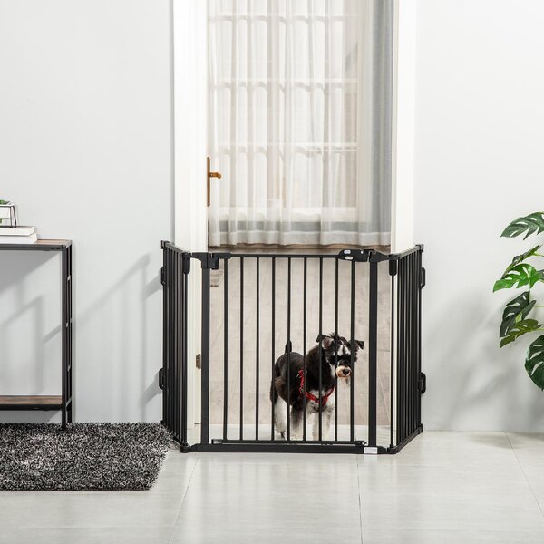 AllMyPets Cancelletto per Cani Pieghevole in Acciaio Barriera per Cani con Chiusura Automatica e Sistema di Blocco Nero