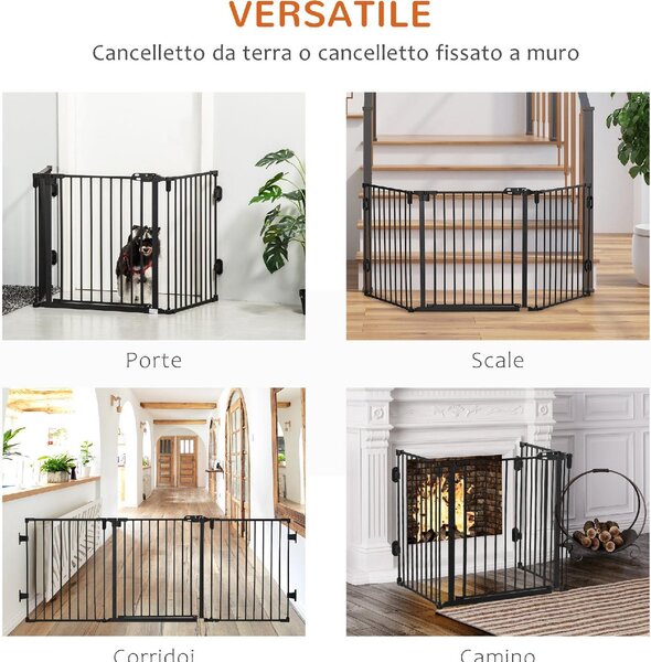 AllMyPets Cancelletto per Cani Pieghevole in Acciaio Barriera per Cani con Chiusura Automatica e Sistema di Blocco Nero