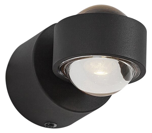 Lampada da parete di design nera con LED IP44 - Lens