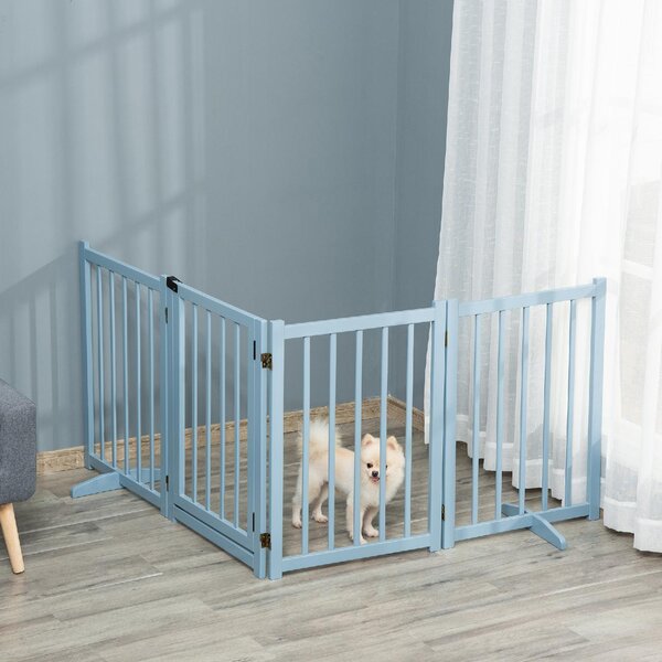 AllMyPets Cancelletto per Cani Pieghevole Taglia Piccola/Media con 4 Pannelli in Legno e Porta, 237.5x36x80 cm colore Grigio - L3757GY