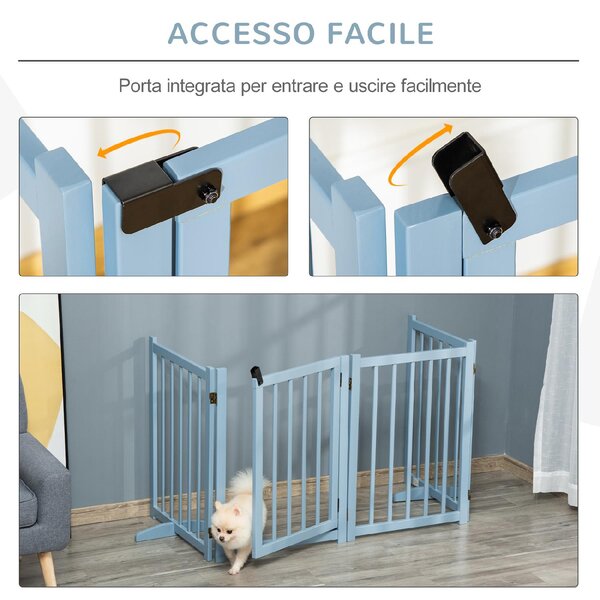 AllMyPets Cancelletto per Cani Pieghevole Taglia Piccola/Media con 4 Pannelli in Legno e Porta, 237.5x36x80 cm colore Grigio - L3757GY