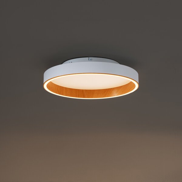 Plafoniera di design bianca con legno 40 cm con LED con interruttore a 3 vie - Ingo