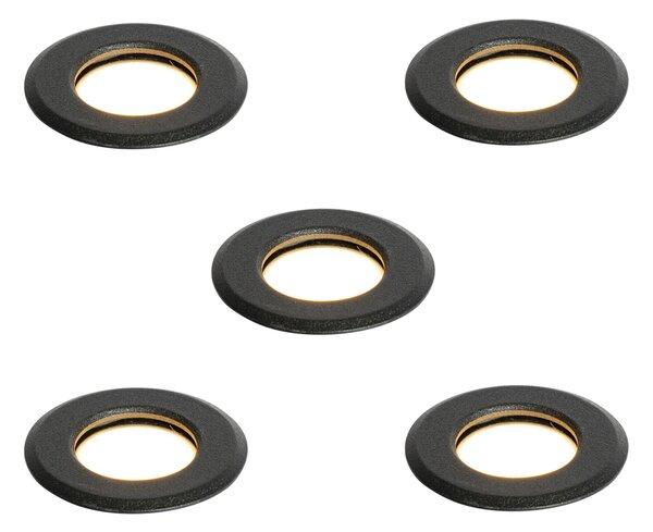 Set di 5 faretti da incasso moderni neri con LED IP67 - Linsey