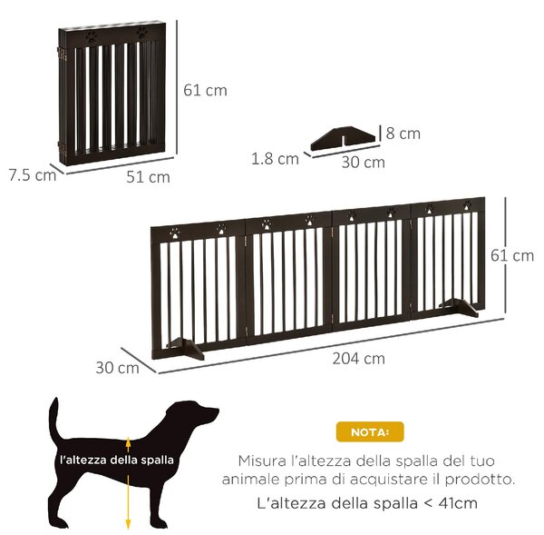 AllMyPets Cancelletto per Cani Taglia Piccola Pieghevole in Legno di Pino 204x30x61 cm colore Marrone - D0DH4BNMAR
