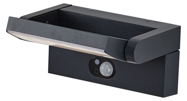 Lampada da parete per esterni nera con LED IP54 con sensore di movimento solare - Judge