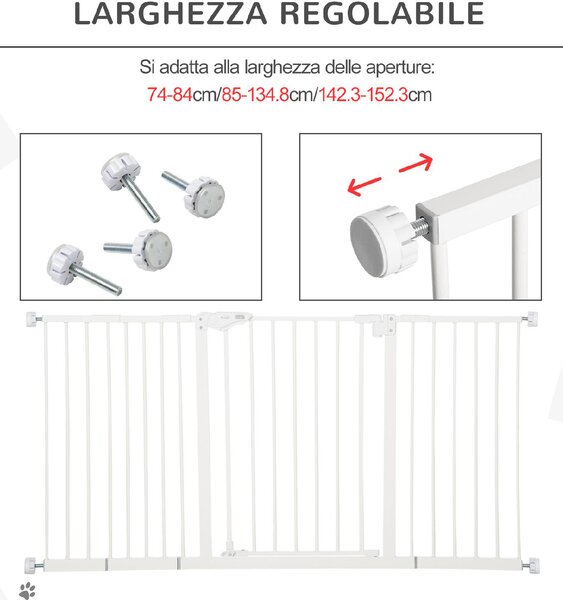AllMyPets Cancellino per Cani a 3 Estensioni con Larghezza Regolabile 74-148 cm e Chiusura Automatica colore Bianco - WTA478F