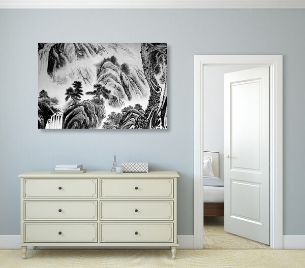 Stampa su tela – Pittura di paesaggio cinese in bianco e nero