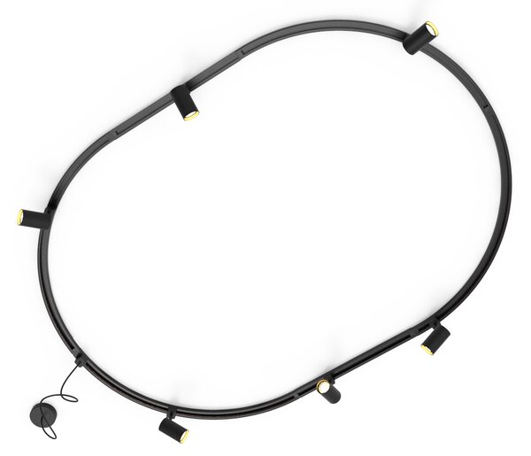 Sistema di illuminazione a binario moderno con 6 faretti neri, monofase, ovale 100 cm - Iconic Jeana