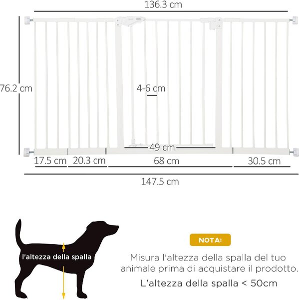 AllMyPets Cancellino per Cani a 3 Estensioni con Larghezza Regolabile 74-148 cm e Chiusura Automatica colore Bianco - WTA478F