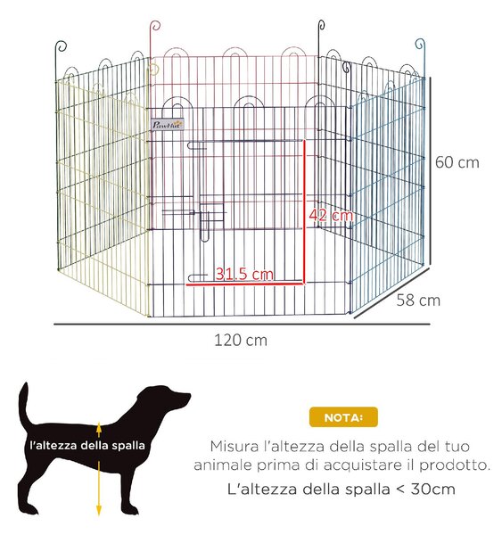 AllMyPets Cancellino per Cani a 6 Pannelli in Metallo con Chiusura a Scatto 120x60 cm colore Multicolore - MX-D0MR