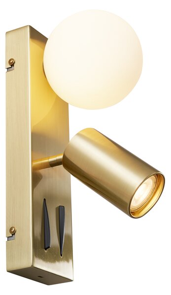 Lampada da parete moderna in ottone a 2 luci regolabile con porta USB-C - Lesly