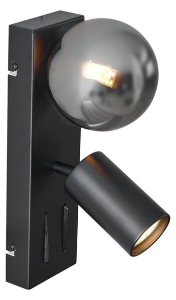 Lampada da parete moderna nera a 2 luci inclinabile con porta USB-C - Lesly
