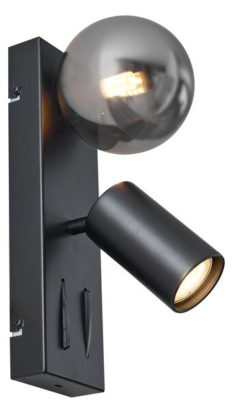 Lampada da parete moderna nera a 2 luci inclinabile con porta USB-C - Lesly