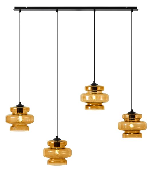 Lampada a sospensione retrò nera con vetro arancione 4 luci - Denise