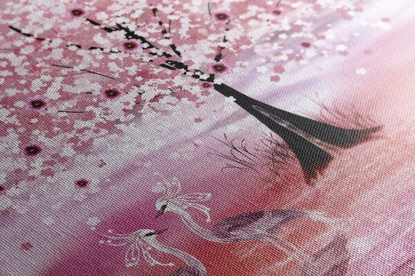 Stampa su tela – Aironi sotto un albero magico in versione rosa