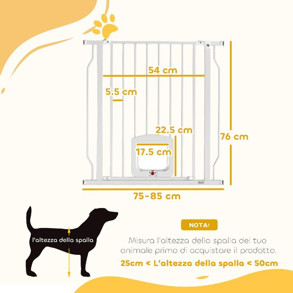 AllMyPets Cancellino per Cani e Gatti Estensibile con Gattaiola Integrata in Acciaio e ABS 75-85x2x76 cm colore Bianco
