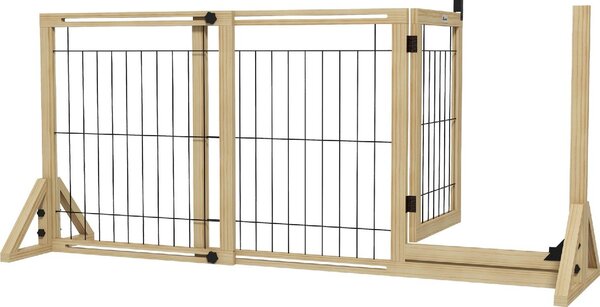 AllMyPets Cancellino per Cani Estensibile con Porta e 2 Pannelli Piedini Triangolari 112-159x70 cm colore Legno Naturale