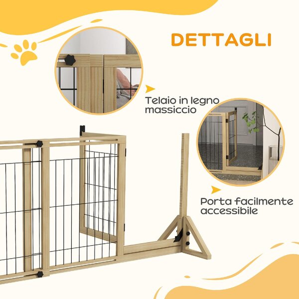AllMyPets Cancellino per Cani Estensibile con Porta e 2 Pannelli Piedini Triangolari 112-159x70 cm colore Legno Naturale