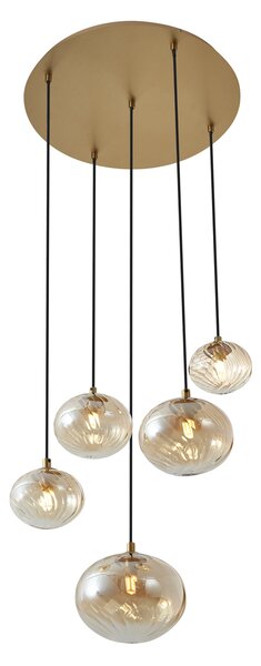 Lampada a sospensione Art Déco oro con vetro ambrato - Jia