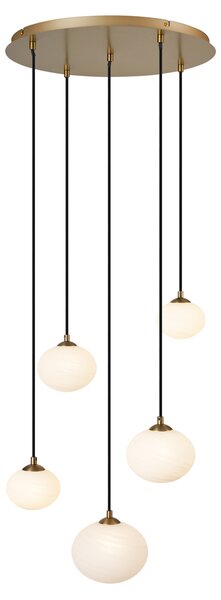 Lampada a sospensione Art Déco oro con vetro opale 5 luci - Yani