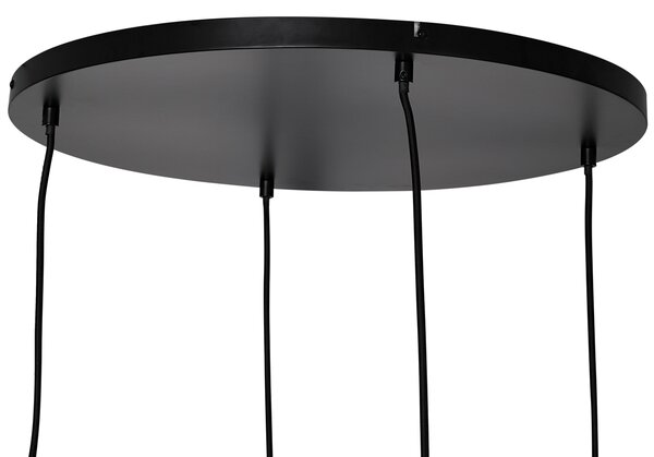 Lampada a sospensione Art Déco nera con vetro fumé rotondo a 4 luci - Bao