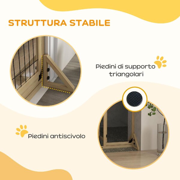 AllMyPets Cancellino per Cani Estensibile con Porta e 2 Pannelli Piedini Triangolari 112-159x70 cm colore Legno Naturale
