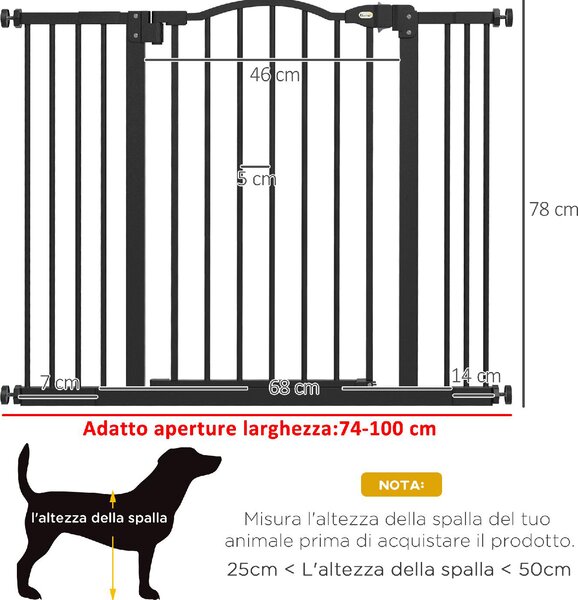 AllMyPets Cancellino per Cani Estensibile Senza Viti Regolabile da 74-100 cm Alto 78 cm in Metallo colore Nero - 46S7BK